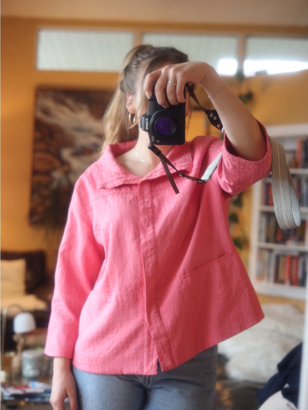 Alia Pink Button-Down Top